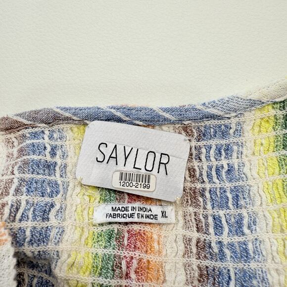 Saylor Alma Mini Dress Tag XL Fit Medium Colorful Striped Ruffle Smocked - READ‎ - Picture 4 of 7